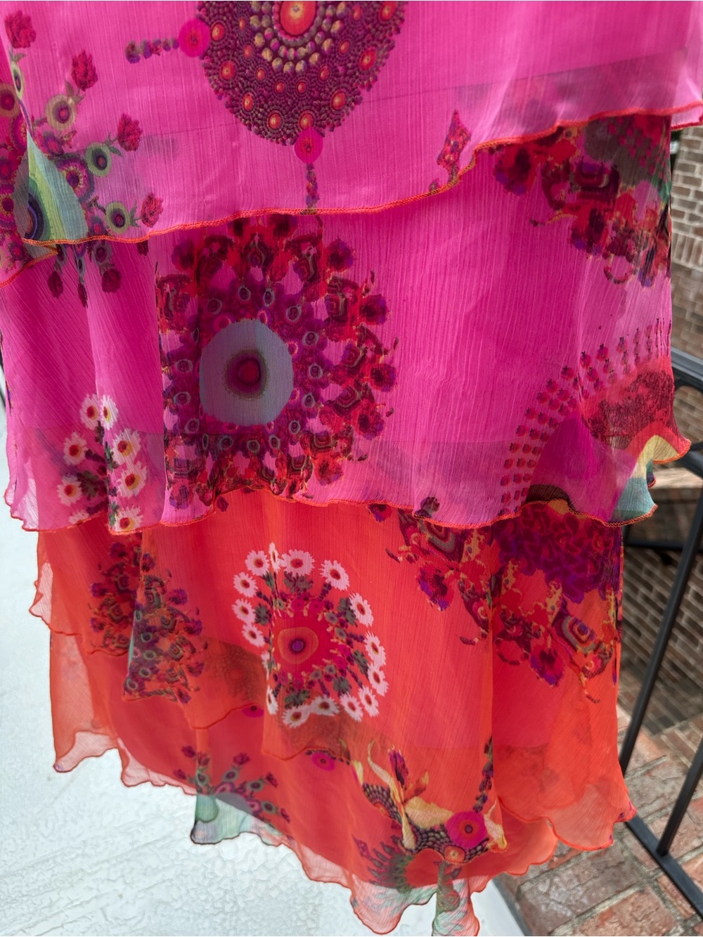 Desigual women’s Layered Floral Chiffon Dress Pink & Orange